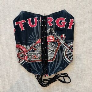 iamkoko.la Black & Red Motorcycle Graphic Lace-Up Corset Top